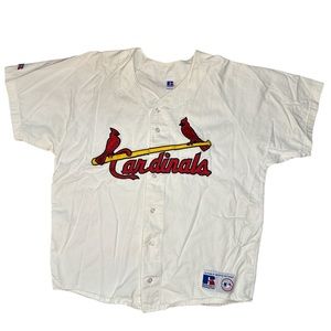 St. Louis Cardinals‎ Russell Athletic Red-Beaked White Jersey Size L Vintage USA